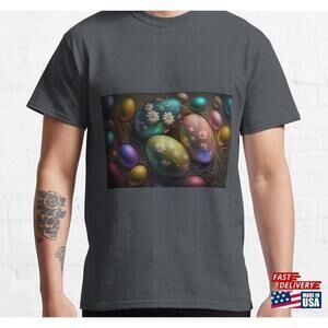 Easter Eggs With Flowers Pattern Design Colors And Luminous Light Tshirt